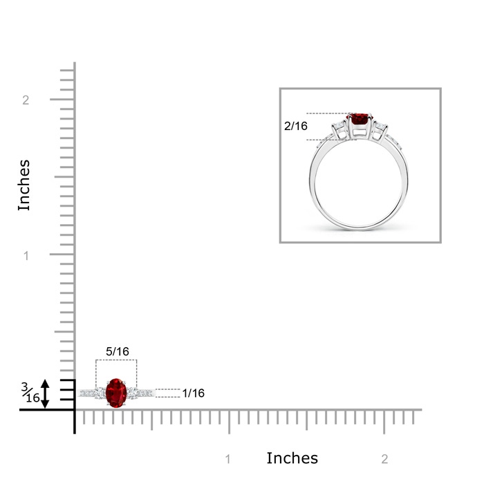 5x3mm AAAA Classic Oval Ruby and Round Diamond Three Stone Ring in P950 Platinum product image