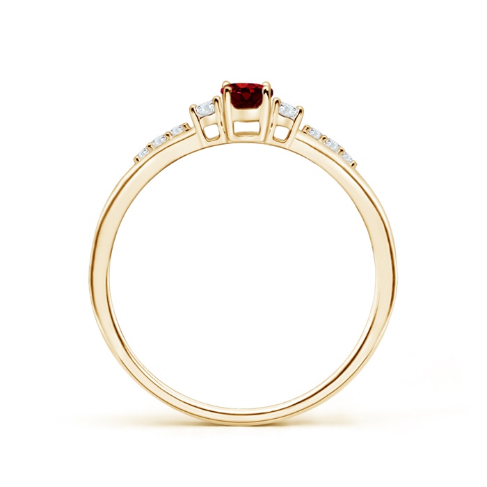 5x3mm AAAA Classic Oval Ruby and Round Diamond Three Stone Ring in Yellow Gold Product Image