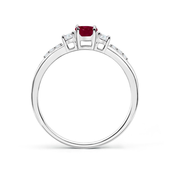 6x4mm A Classic Oval Ruby and Round Diamond Three Stone Ring in White Gold product image