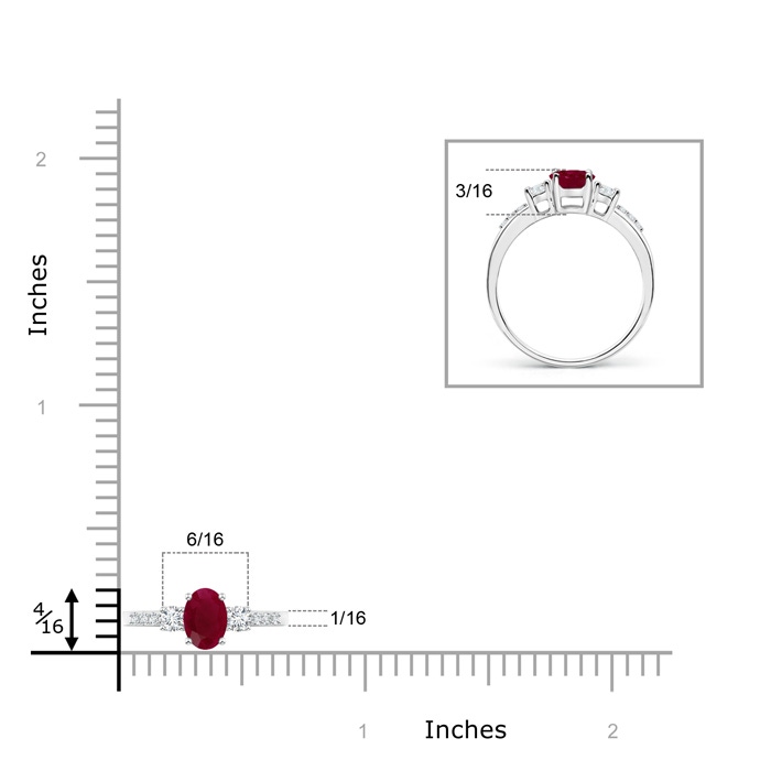 6x4mm A Classic Oval Ruby and Round Diamond Three Stone Ring in White Gold product image