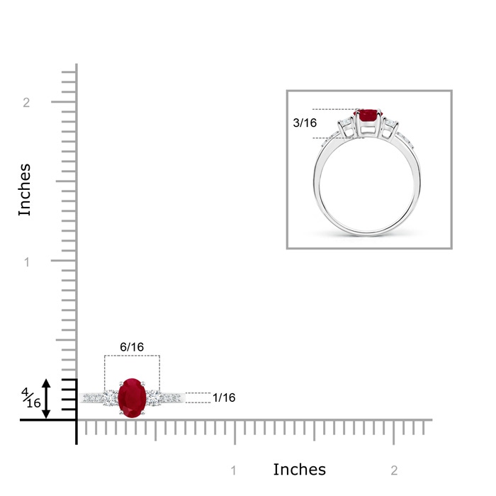 6x4mm AA Classic Oval Ruby and Round Diamond Three Stone Ring in White Gold product image