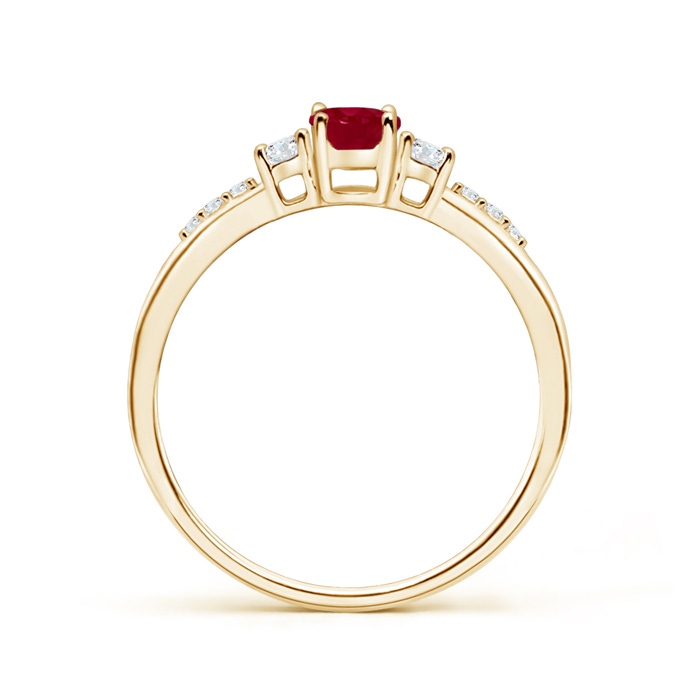 6x4mm AA Classic Oval Ruby and Round Diamond Three Stone Ring in Yellow Gold product image