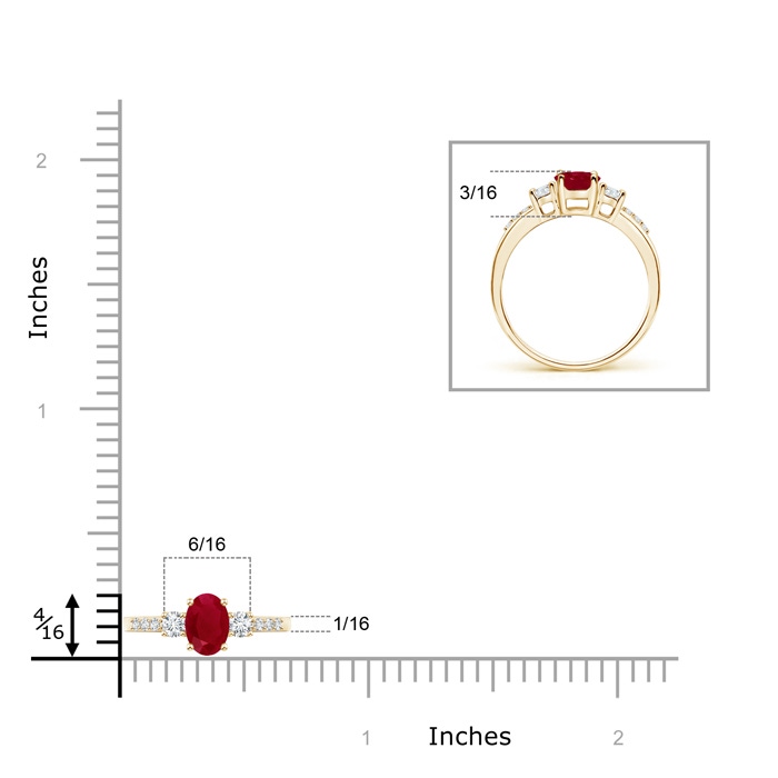 6x4mm AA Classic Oval Ruby and Round Diamond Three Stone Ring in Yellow Gold product image