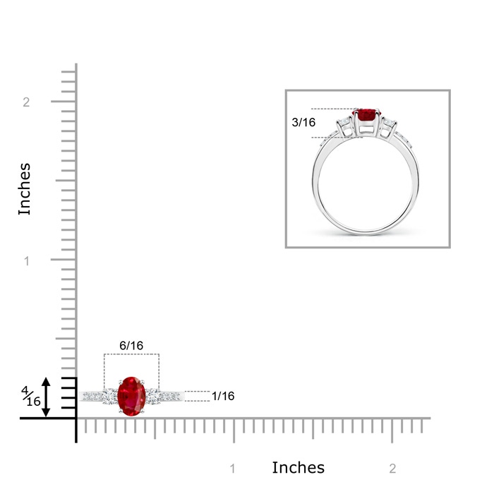 6x4mm AAA Classic Oval Ruby and Round Diamond Three Stone Ring in White Gold product image