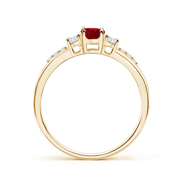 6x4mm AAA Classic Oval Ruby and Round Diamond Three Stone Ring in Yellow Gold Product Image