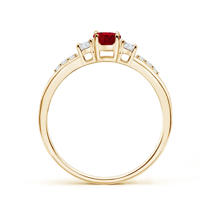 6x4mm AAA Classic Oval Ruby and Round Diamond Three Stone Ring in Yellow Gold product image