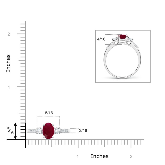 7x5mm A Classic Oval Ruby and Round Diamond Three Stone Ring in P950 Platinum product image