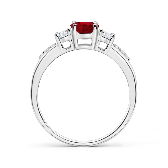 7x5mm AAA Classic Oval Ruby and Round Diamond Three Stone Ring in White Gold product image