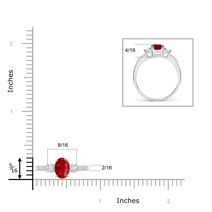 7x5mm AAA Classic Oval Ruby and Round Diamond Three Stone Ring in White Gold product image