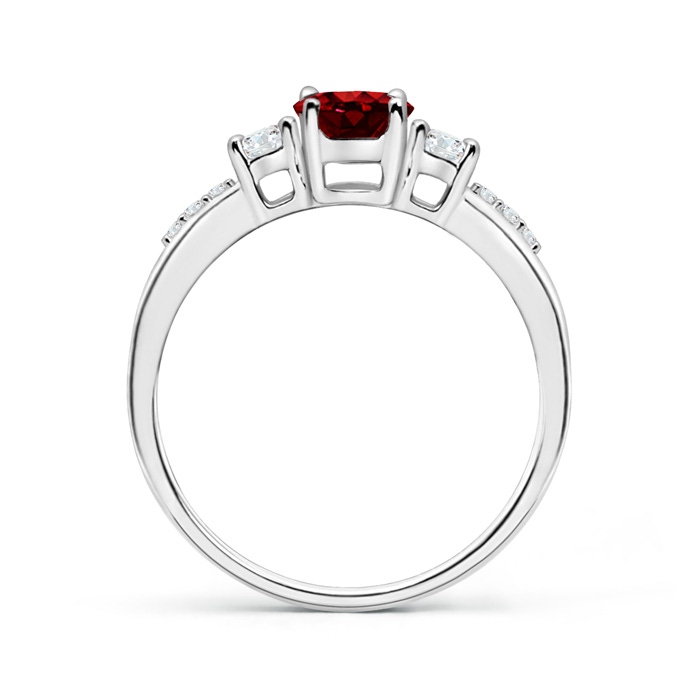 7x5mm AAAA Classic Oval Ruby and Round Diamond Three Stone Ring in P950 Platinum product image