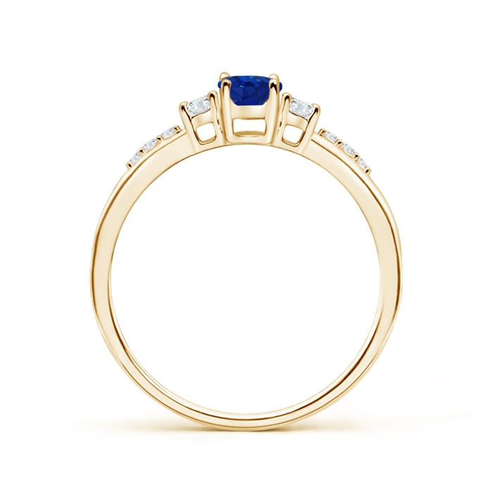 6x4mm AAA Classic Oval Blue Sapphire and Round Diamond Three Stone Ring in Yellow Gold Side-1
