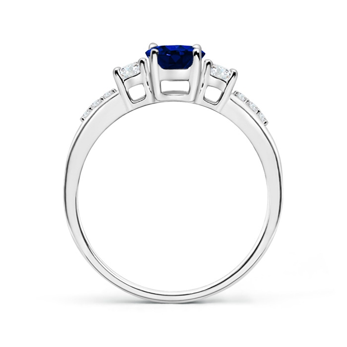 7x5mm AAAA Classic Oval Blue Sapphire and Round Diamond Three Stone Ring in White Gold side-1