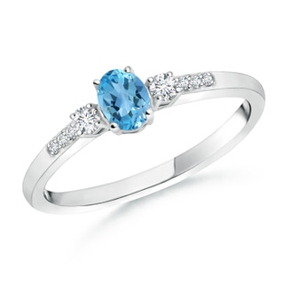 5x3mm AA Classic Oval Swiss Blue Topaz and Diamond Three Stone Ring in White Gold