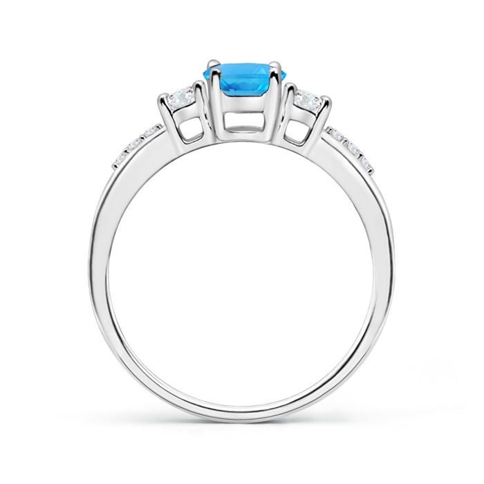 7x5mm AAA Classic Oval Swiss Blue Topaz and Diamond Three Stone Ring in White Gold product image