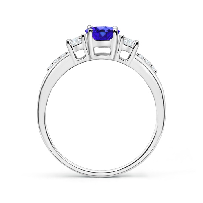 7x5mm AAA Classic Oval Tanzanite and Round Diamond Three Stone Ring in White Gold product image