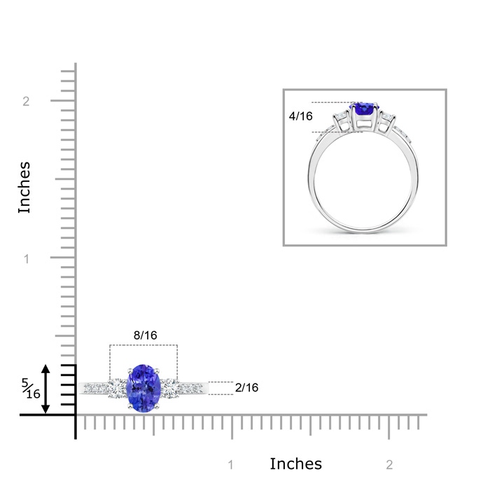 7x5mm AAA Classic Oval Tanzanite and Round Diamond Three Stone Ring in White Gold product image