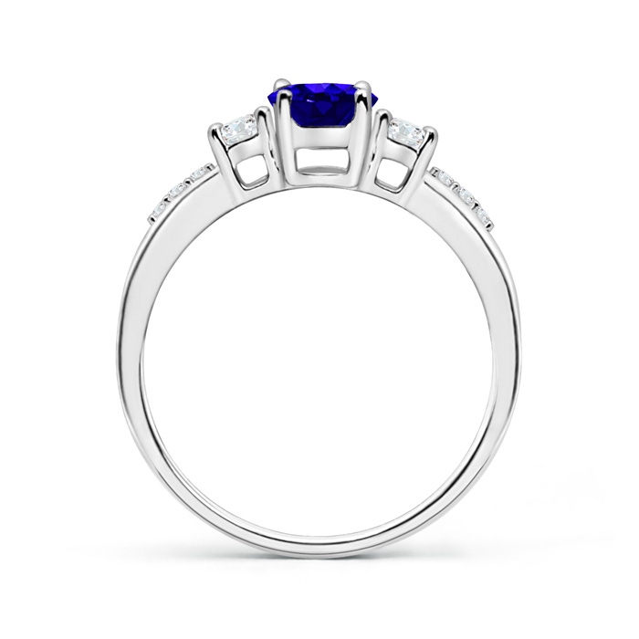 7x5mm AAAA Classic Oval Tanzanite and Round Diamond Three Stone Ring in White Gold product image