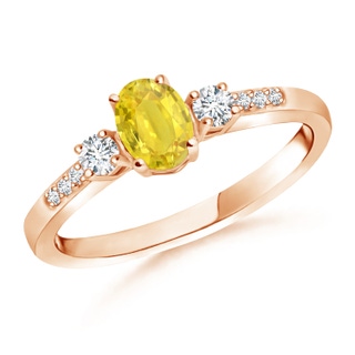 6x4mm AA Classic Oval Yellow Sapphire & Round Diamond Three Stone Ring in Rose Gold