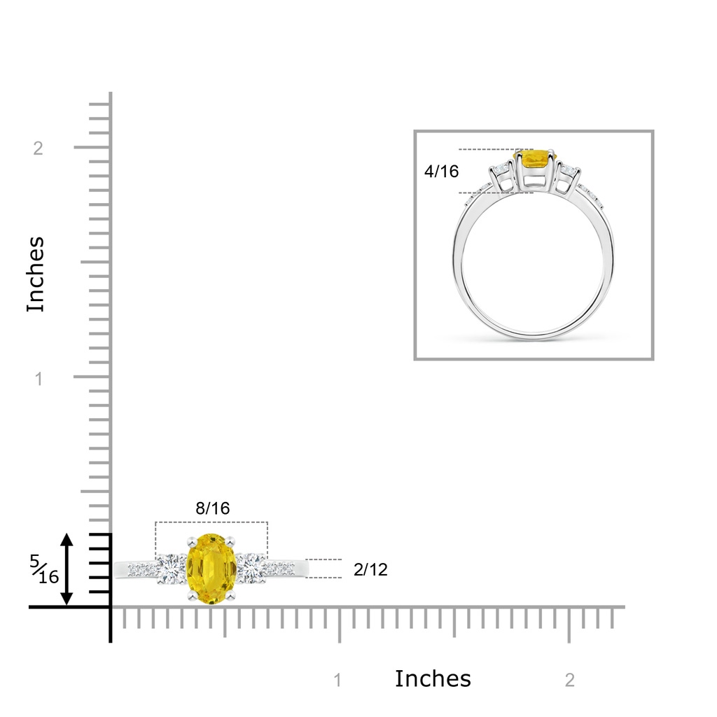 7x5mm AAA Classic Oval Yellow Sapphire & Round Diamond Three Stone Ring in White Gold Ruler
