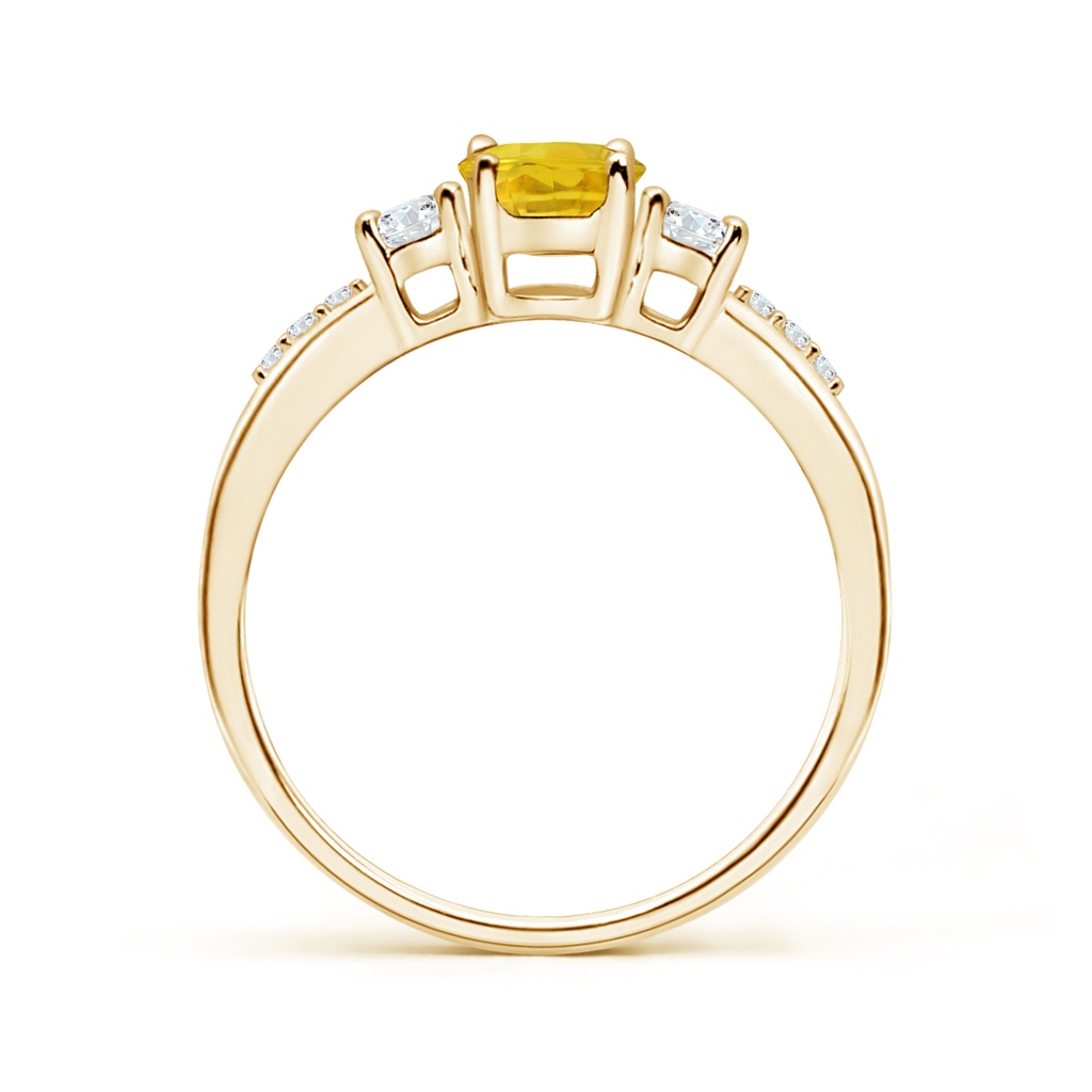 7x5mm AAA Classic Oval Yellow Sapphire & Round Diamond Three Stone Ring in Yellow Gold Side 1