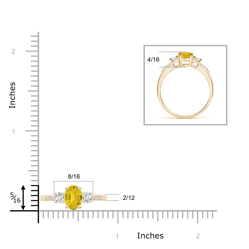 7x5mm AAA Classic Oval Yellow Sapphire & Round Diamond Three Stone Ring in Yellow Gold Ruler