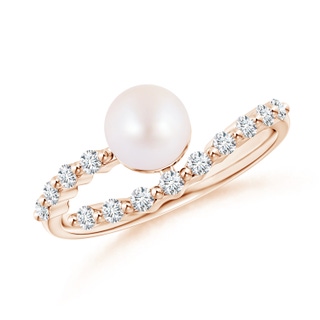 6mm AA Japanese Akoya Pearl Solitaire Ring with Diamonds in 10K Rose Gold