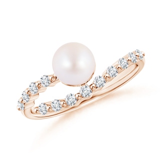 6mm AA Japanese Akoya Pearl Solitaire Ring with Diamonds in 9K Rose Gold