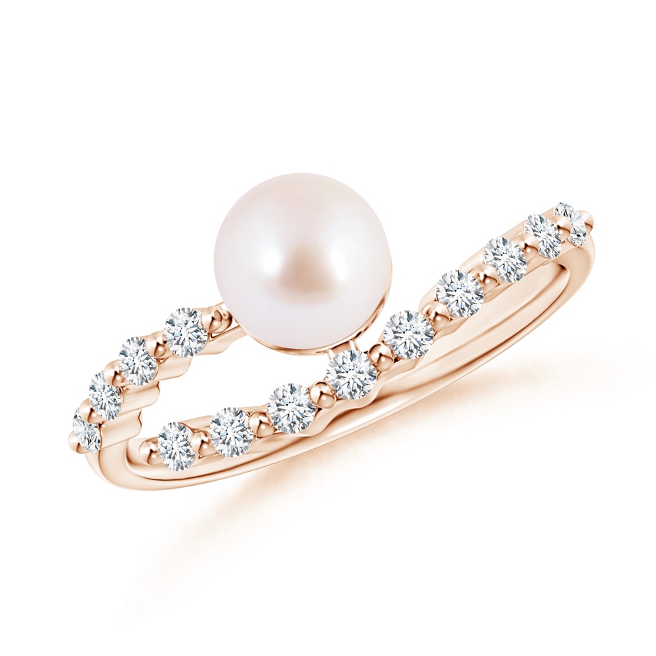 6mm AAA Japanese Akoya Pearl Solitaire Ring with Diamonds in Rose Gold 