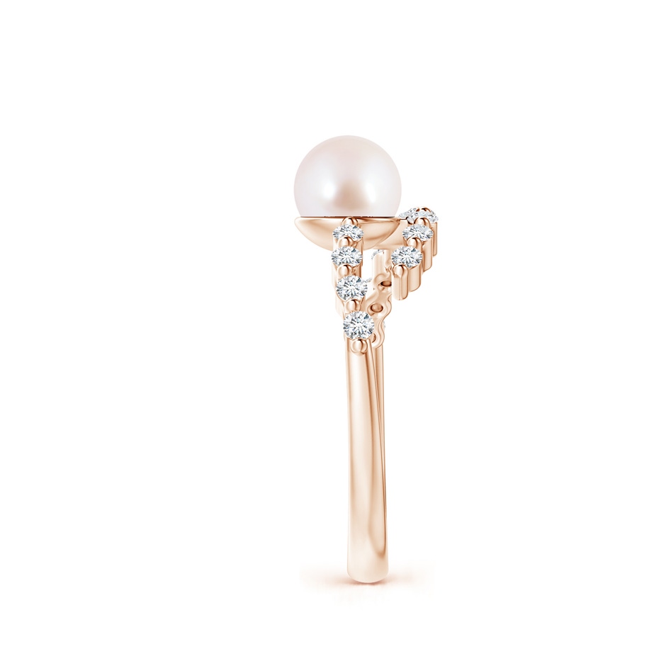 6mm AAA Japanese Akoya Pearl Solitaire Ring with Diamonds in Rose Gold side 2