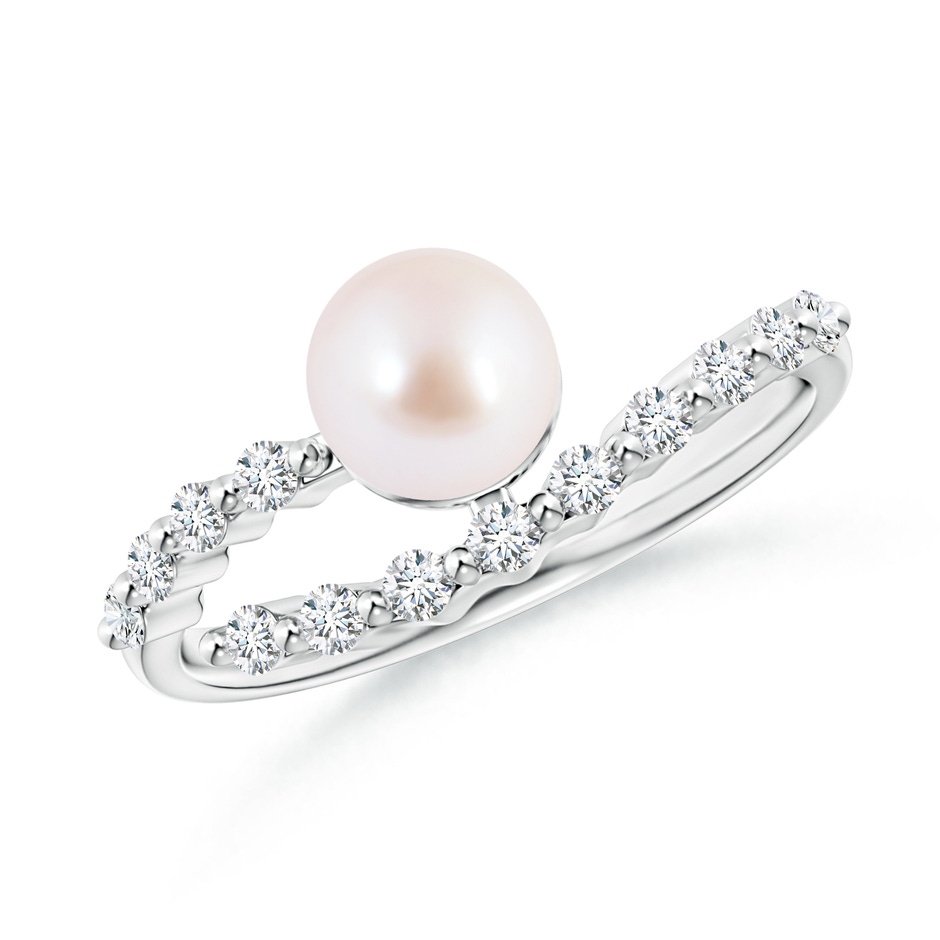 6mm AAA Japanese Akoya Pearl Solitaire Ring with Diamonds in White Gold 