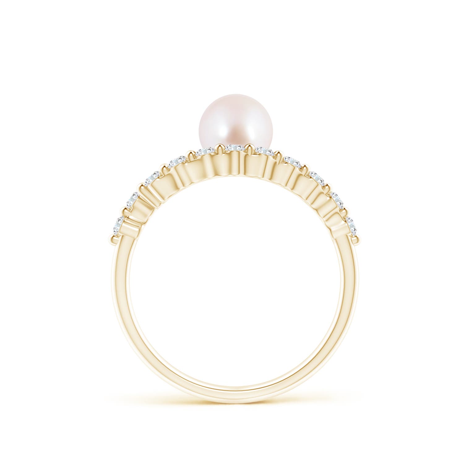 6mm AAA Japanese Akoya Pearl Solitaire Ring with Diamonds in Yellow Gold - side 2