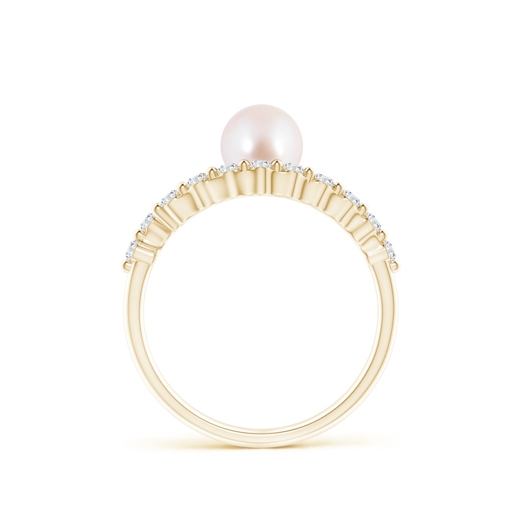 6mm AAA Japanese Akoya Pearl Solitaire Ring with Diamonds in Yellow Gold - side 1