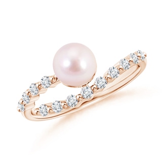 6mm AAAA Japanese Akoya Pearl Solitaire Ring with Diamonds in Rose Gold