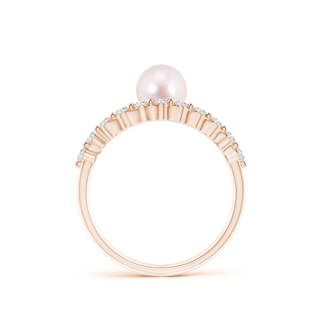 6mm AAAA Japanese Akoya Pearl Solitaire Ring with Diamonds in Rose Gold - side 1