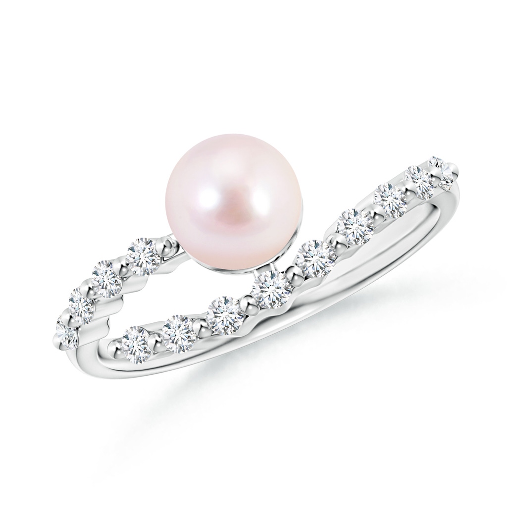 6mm AAAA Japanese Akoya Pearl Solitaire Ring with Diamonds in White Gold