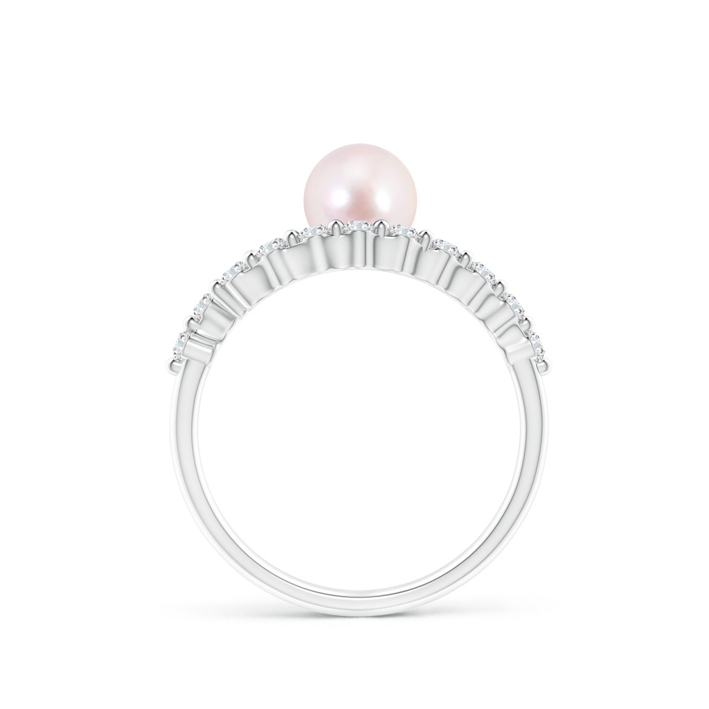 6mm AAAA Japanese Akoya Pearl Solitaire Ring with Diamonds in White Gold - side 1