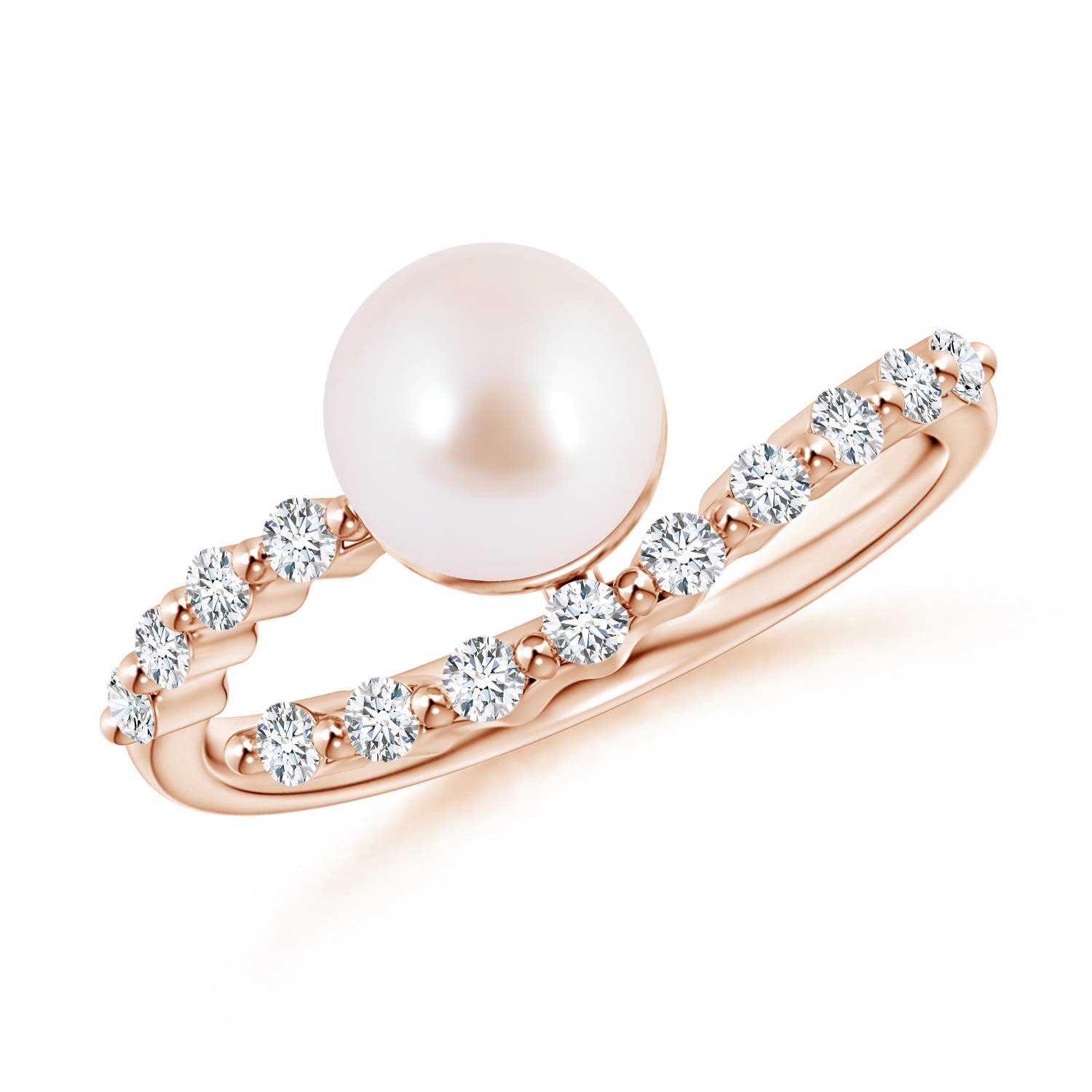 7mm AAA Japanese Akoya Pearl Solitaire Ring with Diamonds in Rose Gold
