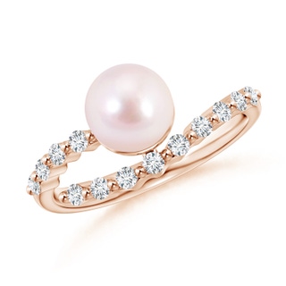 7mm AAAA Japanese Akoya Pearl Solitaire Ring with Diamonds in Rose Gold