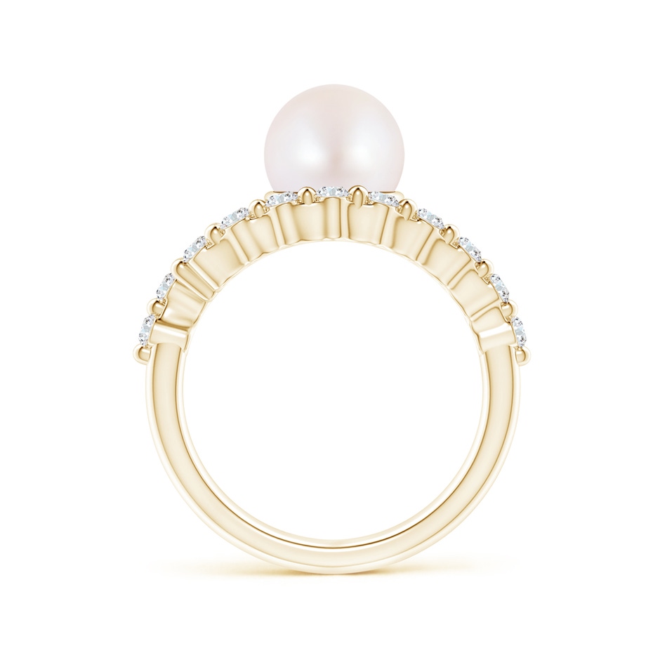 8mm AA Japanese Akoya Pearl Solitaire Ring with Diamonds in Yellow Gold side 1