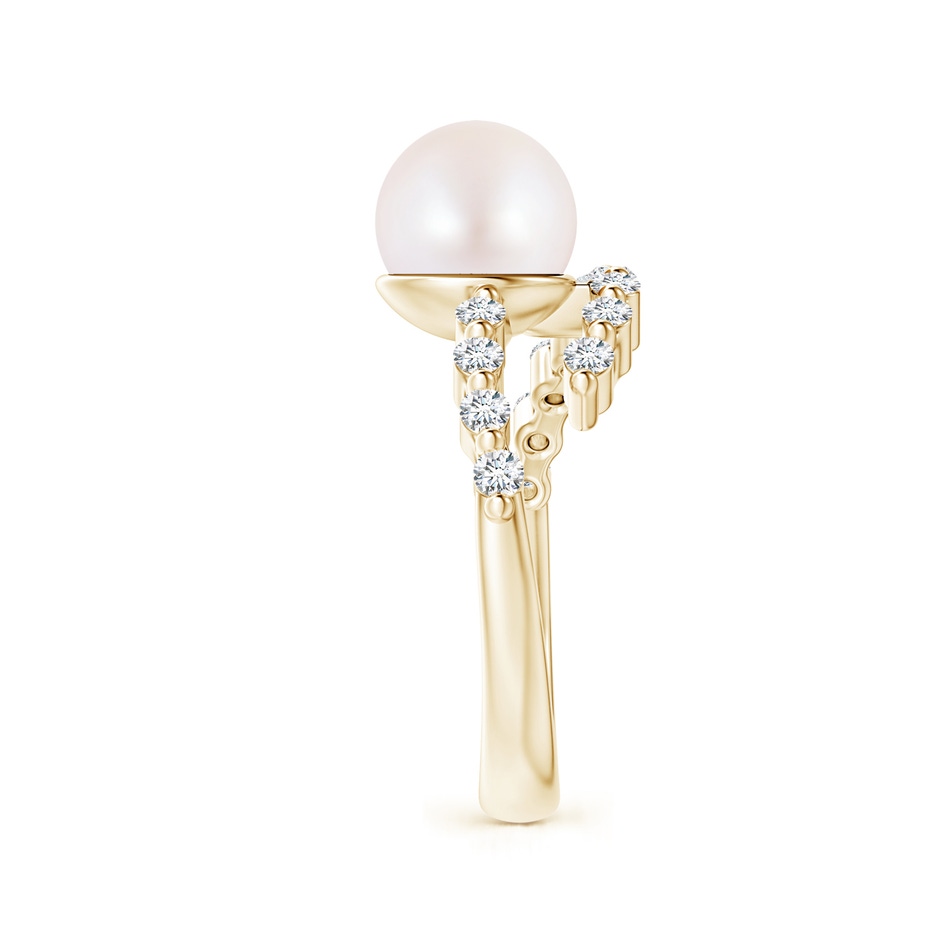 8mm AA Japanese Akoya Pearl Solitaire Ring with Diamonds in Yellow Gold side 2