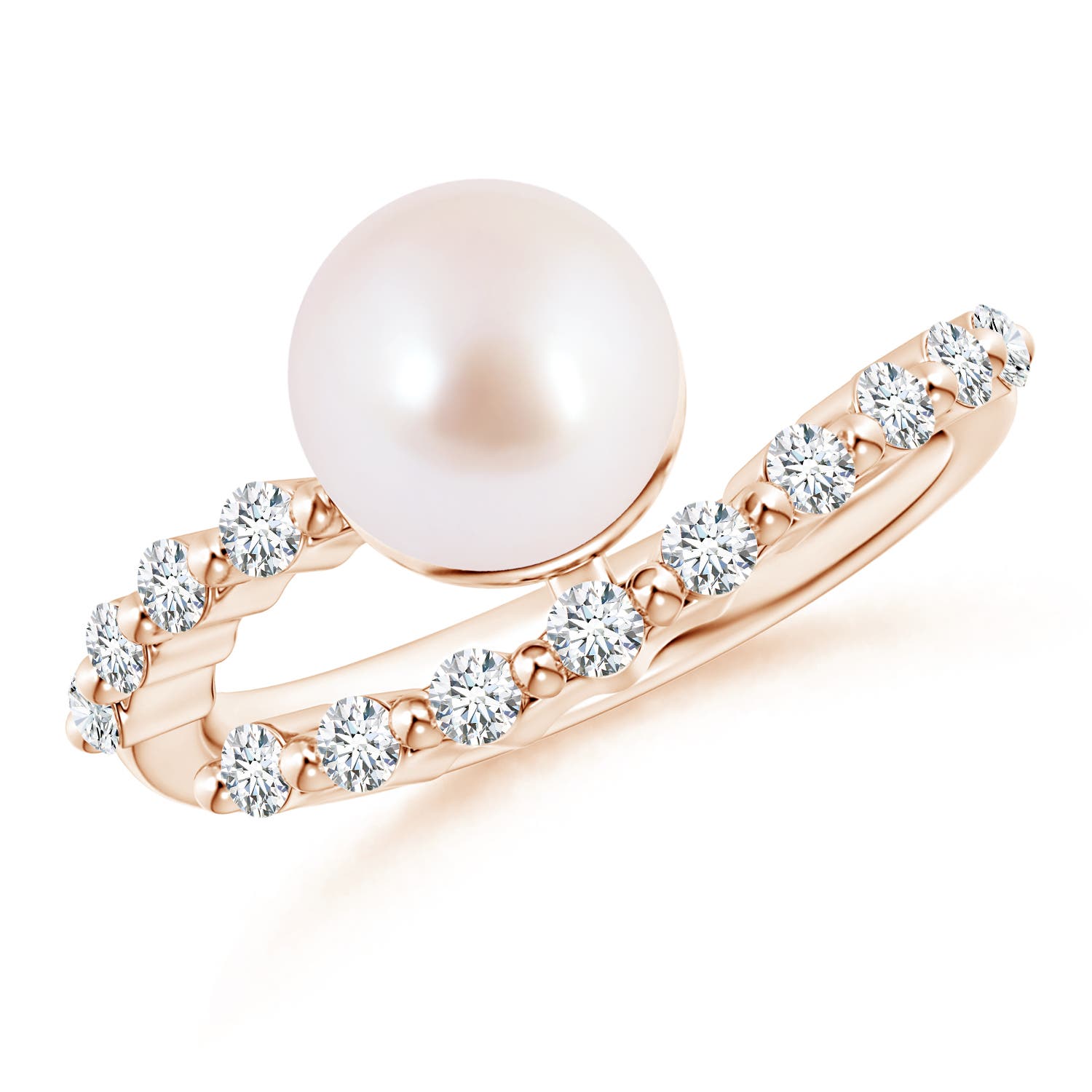 8mm AAA Japanese Akoya Pearl Solitaire Ring with Diamonds in Rose Gold