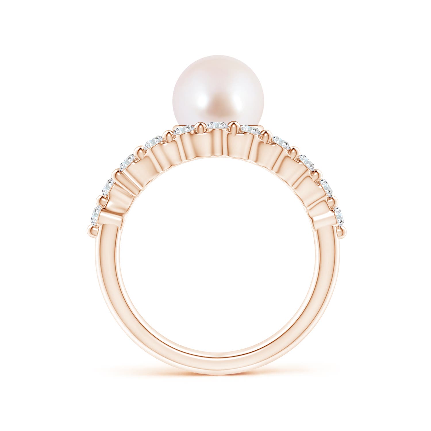 8mm AAA Japanese Akoya Pearl Solitaire Ring with Diamonds in Rose Gold