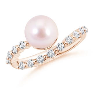 8mm AAAA Japanese Akoya Pearl Solitaire Ring with Diamonds in Rose Gold