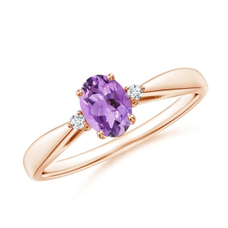 6x4mm A Tapered Shank Amethyst Solitaire Ring with Diamond Accents in 10K Rose Gold
