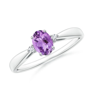 6x4mm A Tapered Shank Amethyst Solitaire Ring with Diamond Accents in P950 Platinum