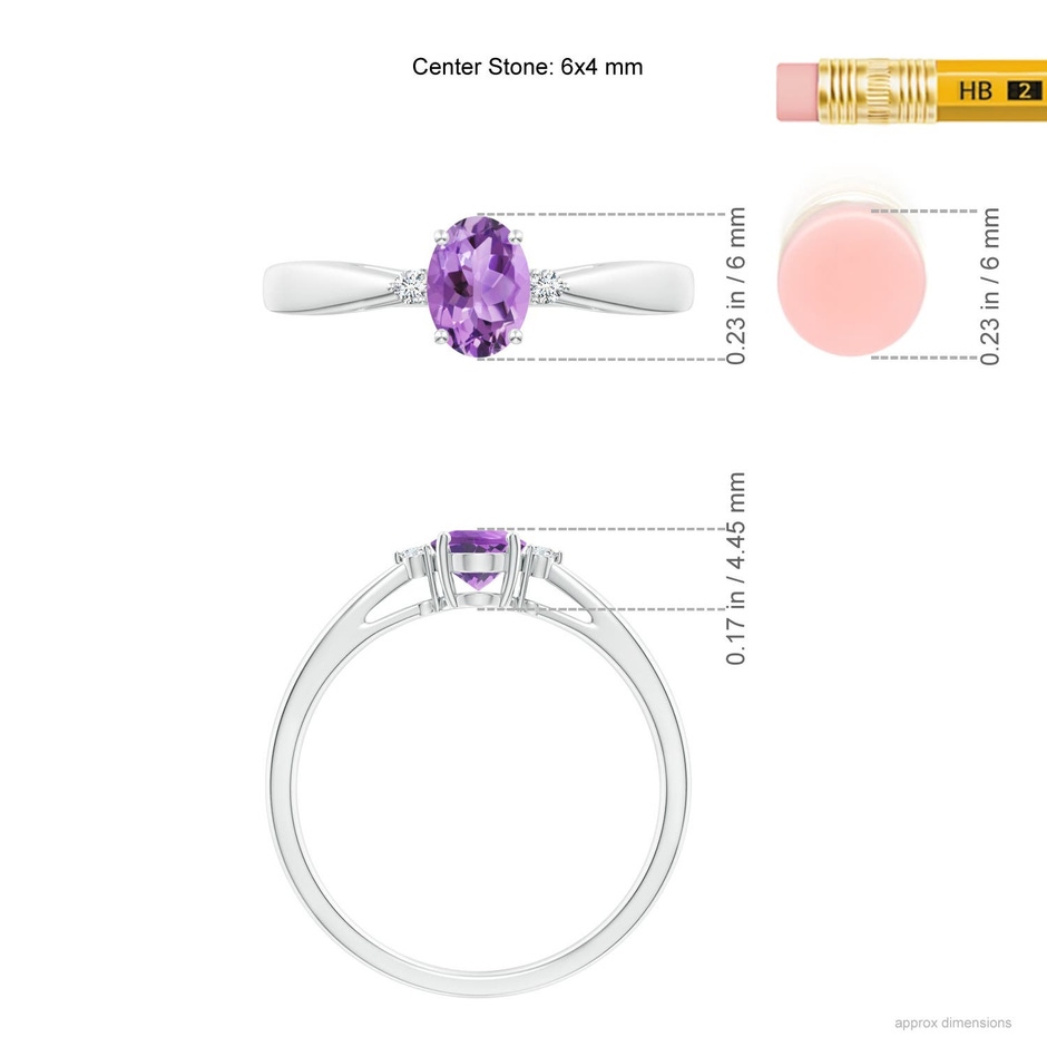 6x4mm A Tapered Shank Amethyst Solitaire Ring with Diamond Accents in White Gold ruler