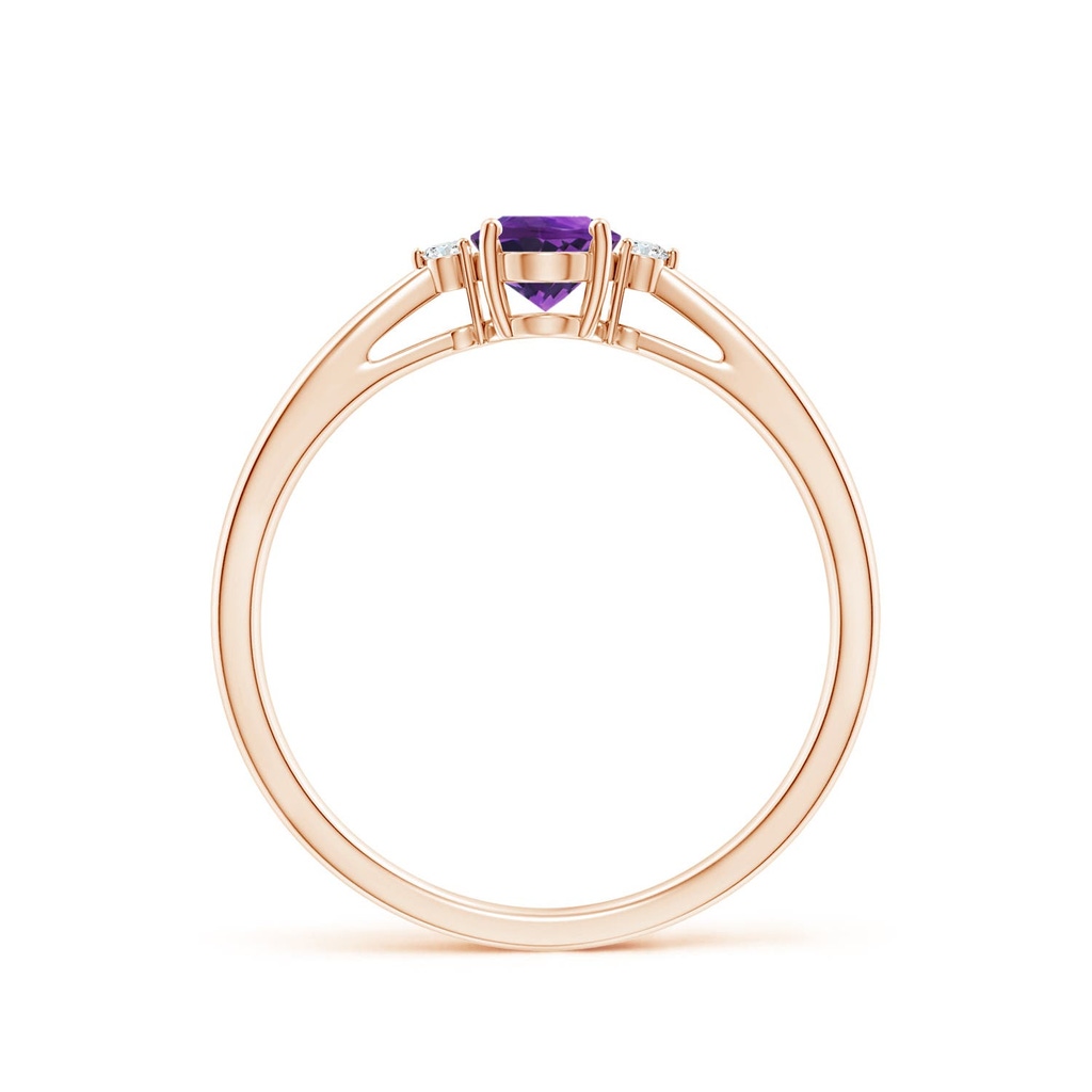 6x4mm AAAA Tapered Shank Amethyst Solitaire Ring with Diamond Accents in Rose Gold - side 199