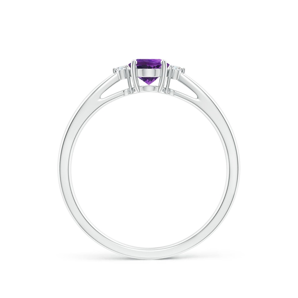 6x4mm AAAA Tapered Shank Amethyst Solitaire Ring with Diamond Accents in White Gold - side 199