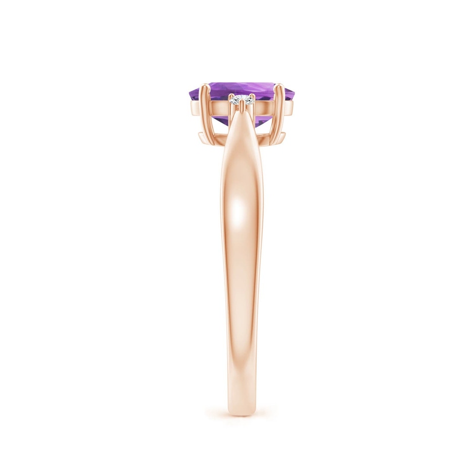 7x5mm A Tapered Shank Amethyst Solitaire Ring with Diamond Accents in 18K Rose Gold side 299