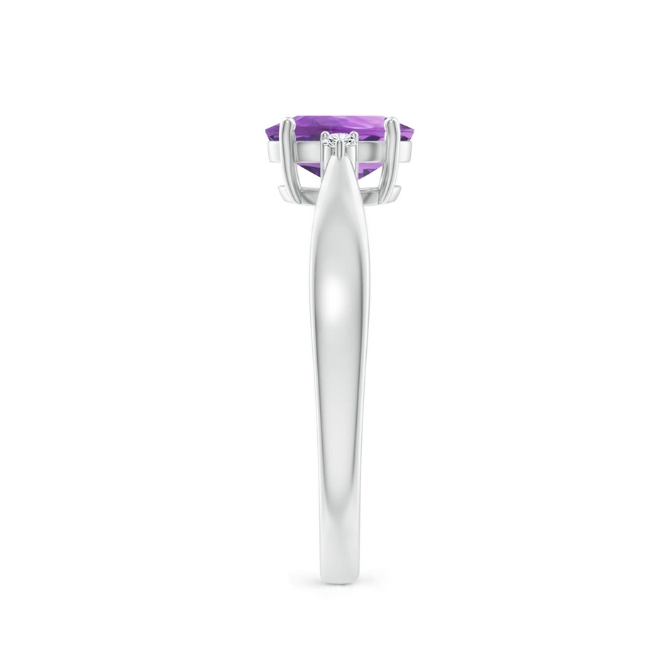 7x5mm A Tapered Shank Amethyst Solitaire Ring with Diamond Accents in 18K White Gold side 299